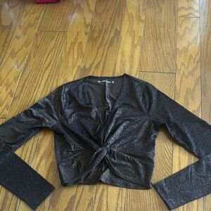 Metallic Black Twist-Front Top